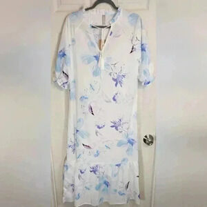 Noracora Women Floral Maxi Dress White Blue Purple Boho‎ Tassel Tiered NWT